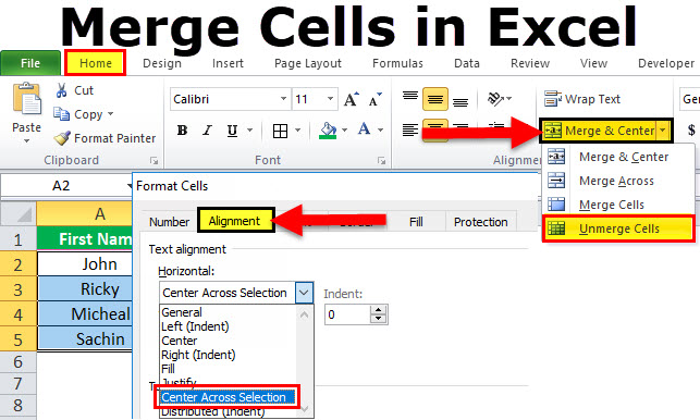 how to type on merge and center in excel