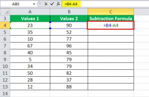 how to enter subtraction formula in excel