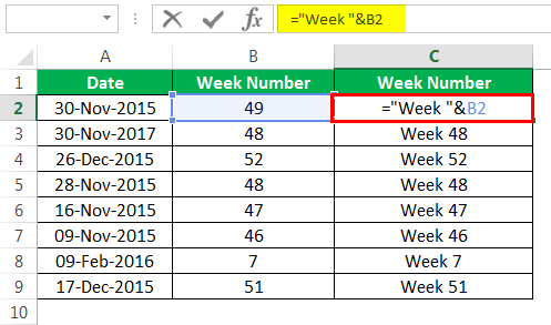 excel week number formula