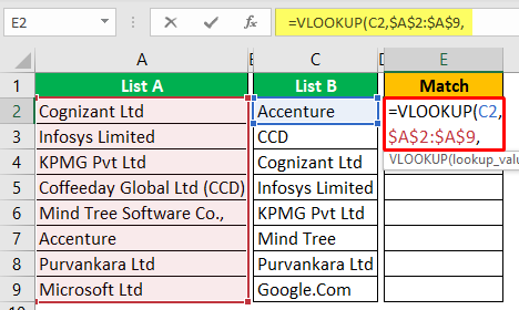 compare two columns in excel and find matches using vlookup