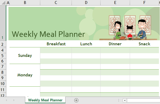 menu planner template excel