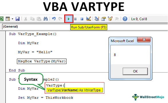 VBA VARTYPE Function | How to Find Data Type of Variable?