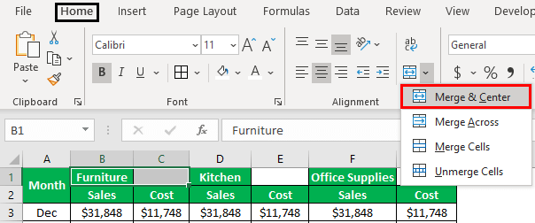 shortcut for merge and center in excel mac