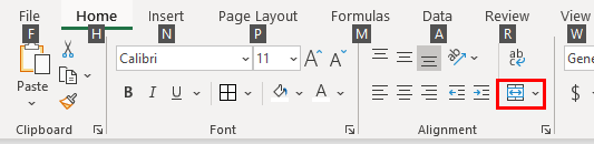 shortcut key for merge and center in excel