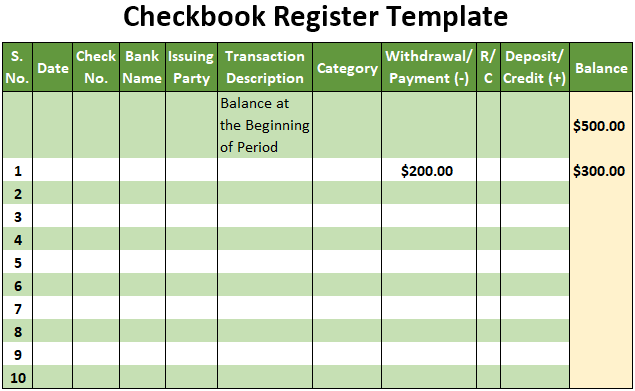 excel template check register