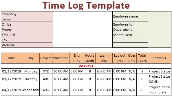 excel time template