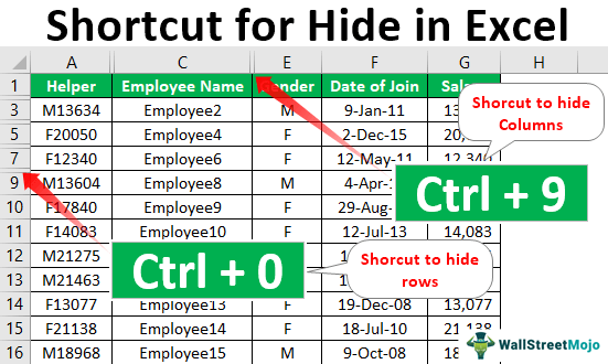 Excel Hide Shortcut Keyboard Shortcuts To Hide Rowscolumns 8734